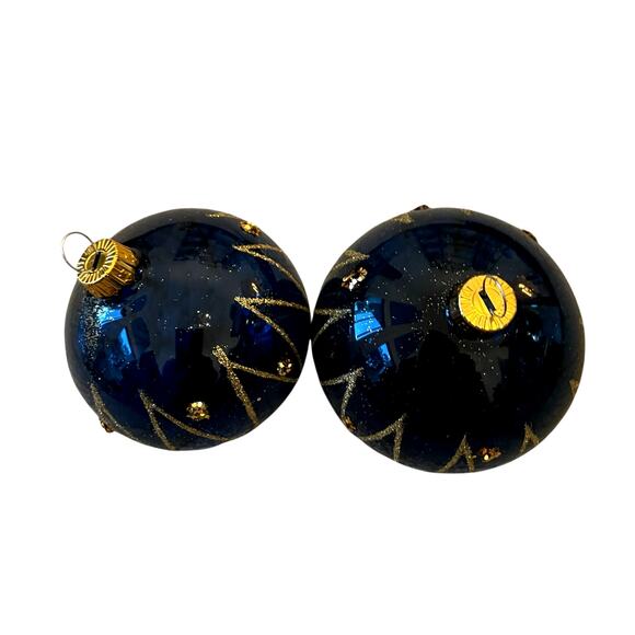 VITBIS Handcrafted Glass Ornaments Set of 6 Navy Blue & Gold Made in Poland NEW - Picture 10 of 16